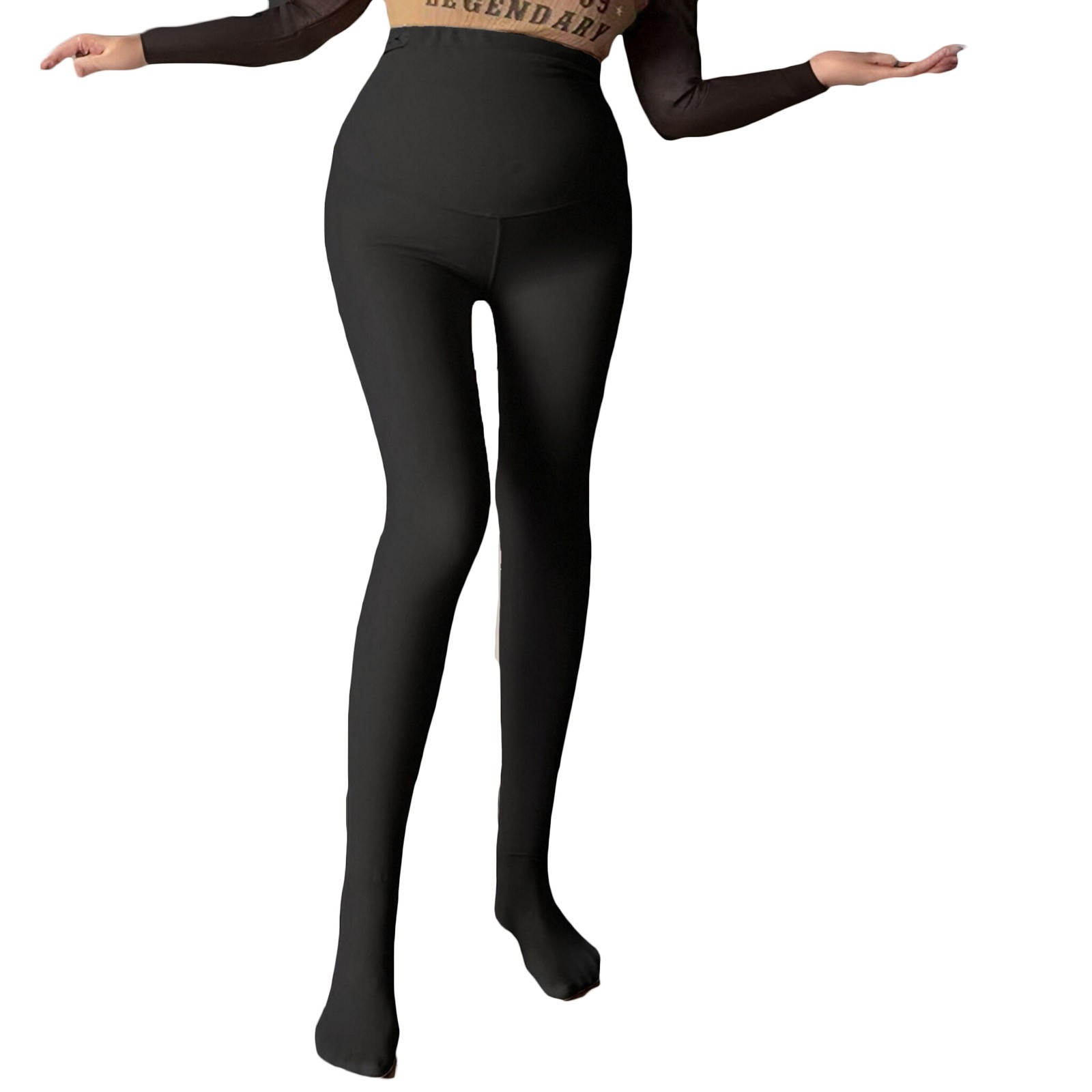 Medias opacas cálidas premamá - Leggings elásticos lisos, poliéster, soporte térmico para mujeres embarazadas, talla única